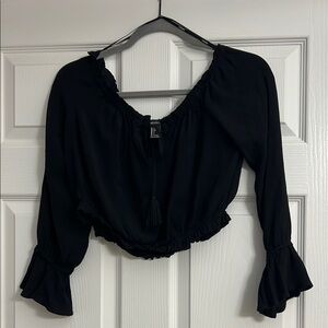 Forever 21 Black Off The Shoulder Bell Sleeve Crop Blouse